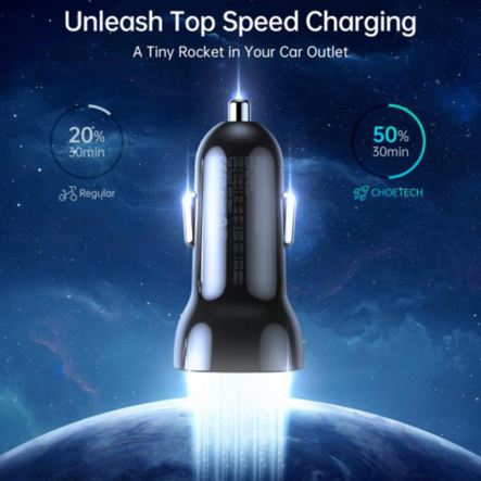 Зарядное устройство автомобильное Choetech TC0008-BK, 2 порта, 40Вт, QC3.0+PD, черный
