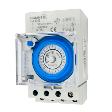 Таймер Lemanso LM6353, 16A, 1NO+1NC, 1000Вт, на DIN-рейку, механічний, добовий - 1