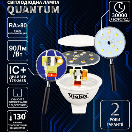 Лампа LED VIOLUX QUANTUM MR16, 8W, GU10, 38°, 4000K, 812230