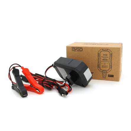 Зарядное устройство для аккумулятора MERLION-BYGD 6V/12V 1А, индикация, AC 220V-240V, DC, крокодилы