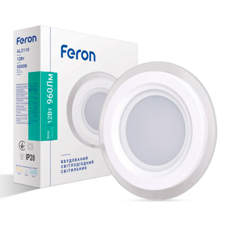 Світильник світлодіодний FERON AL2110, 12W, 5000K, 960Lm, круглий, вбудований, 160х40мм, 6244 - 1