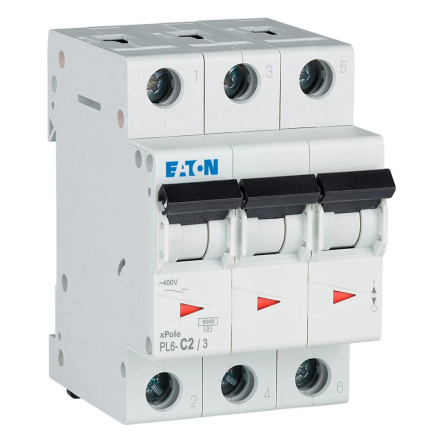 Автоматический выключатель EATON PL6-C2/3, 3P, C 2 А, 6kA, 286596