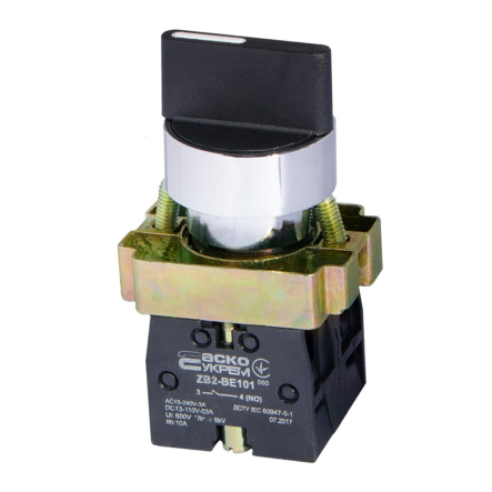 Кнопка поворотна 3-х позиційна з самоповерненням та стандартною ручкою, XB2-BD53, АСКО-УКРЕМ, A0140010045 - 1