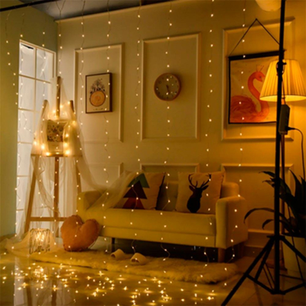 Гирлянда леска штора (Лучи росы) 2*2 м, USB, с пультом, золото, M-38