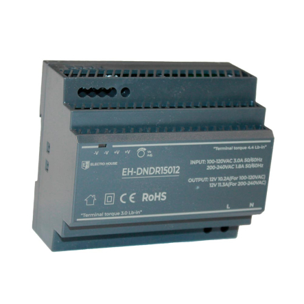 Блок питания на DIN-рейку Electro House EH-DNDR15012, 135,6 Вт, 11,3 А, 12В - 1