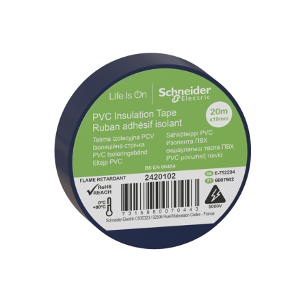 Изолента ПВХ 19мм х 20мм синяя SCHNEIDER - 1