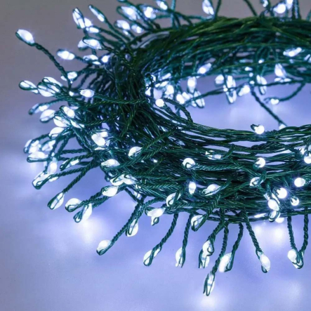 Гирлянда LED Роса мишура от сети  и от USB 30м + пульт, зелёный шнур, Холодный белый