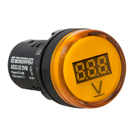 Вольтметр цифровой АСКО-УКРЕМ AD22-22DVM желтый, ⌀22мм DC 5-30B, A0190010013 - 1
