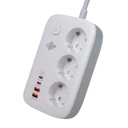 Сетевой фильтр Logic Power F65WG4 (3x220V-3250W, 2xUSB-60W, 2xType-C 65W QC/PD) белый - 1