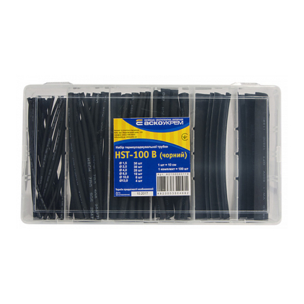 Набір термоусаджувальних трубок, АСКО-УКРЕМ, HST-100B чорні (d - 1,5, 2,5, 4, 6, 10, 13), A0150040119 - 1