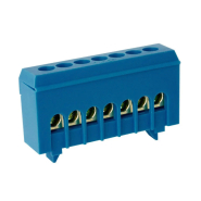 Шина нульова на DIN-рейку Takel 502785с, у корпусі 7 отворів, синій