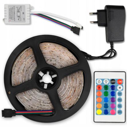 Лента RGB с пультом и переходником на блистере, 5м - 1