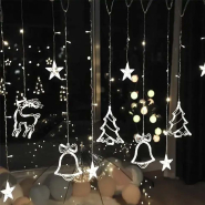 Гирлянда LED штора 2,5м от сети, с фигурками 12шт, Белый (Олень, Елка, Колокольчик)