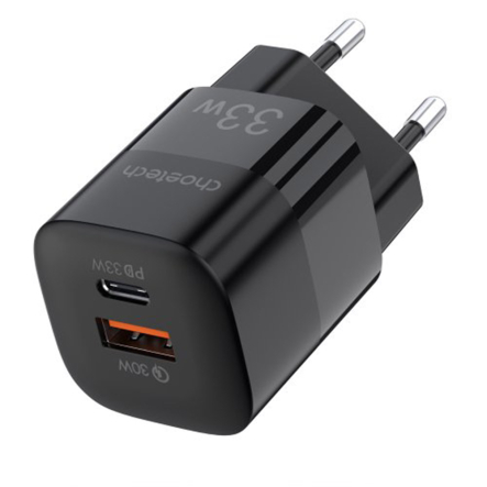 Зарядное устройство сетевое Choetech PD5006-EU-BK, GaN, USB-A/USB-C, 33Вт, QC3.0/PD/PPS