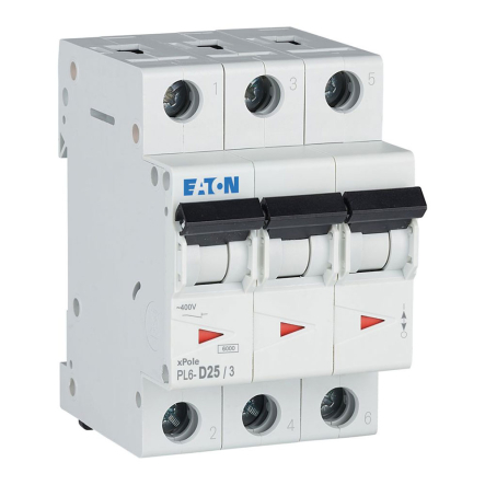 Автоматический выключатель EATON PL6 -D25/3, 3P,  25A, D, 6kA, 286615