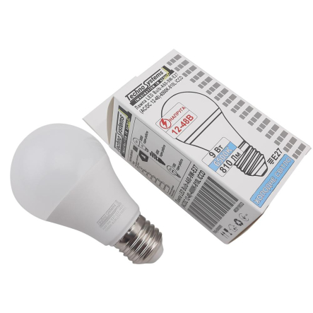 Лампа светодиодная TechnoSystems Bulb A60-9W-E27-(AC/DC 12-48V)-6500K-810L ICCD, TNSy5000554 - 1