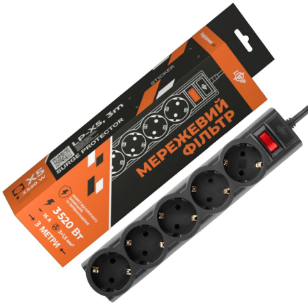 Фильтр-удлинитель Logic Power LP-X5-3, (3520Вт) 5 гнезд, 3 м, PREM Black - 1