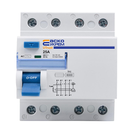 Устройство защитного отключения АСКО-УКРЕМ UTrust 3P+N 25А, 30mА АС, A0010210139 - 1