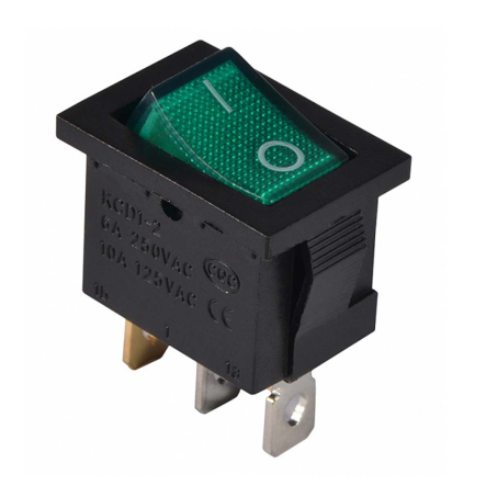 Переключатель 1 клав. зеленый с подсветкой KCD1-2-101N GR/B 220V, АСКО-УКРЕМ, A0140040054 - 1