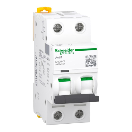 Автоматический выключатель Schneider Electric iC60N, 2P, 2A, C, 6kА, A9F74202 - 1