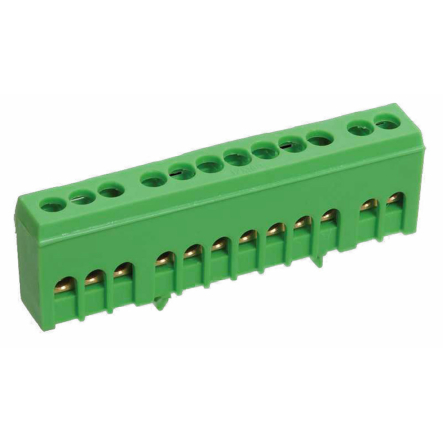 Шина нулевая на DIN-рейку Takel 502788з, в корпусе 12 отверстий, зелёный - 1