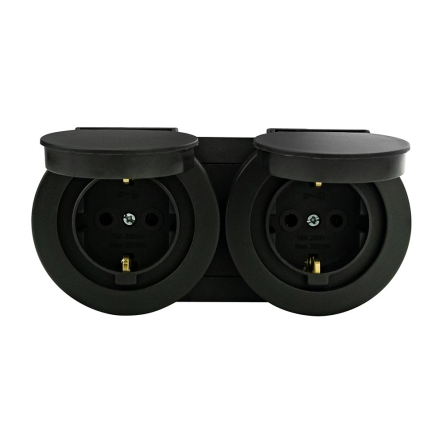 Розетка накладна HOROZ xOne 2-а, з з/к, з кришкою, 16А, IP54, антрацит, 406-250000-924 - 1