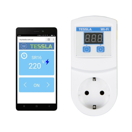Реле напруги TESSLA SR16, 16 А, 3000 Вт, розеткове, Wi-Fi - 1