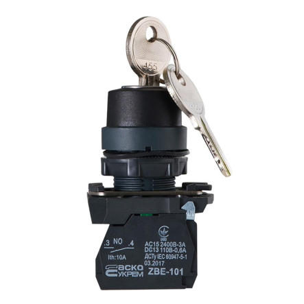 Кнопка TB5-AG41 поворотная с ключом 2-х позиционная, ACKO-УКРЕМ, A0140010154