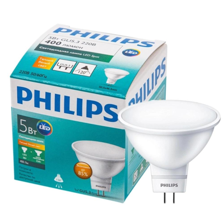 Лампа светодиодная Philips 5 Вт, 2700K, GU5.3 220 В, MR16 - 1