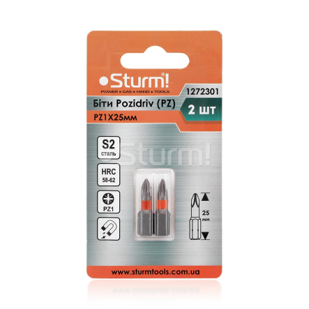 Набор бит S2 PZ1*25mm 2шт Sturm 1272301
