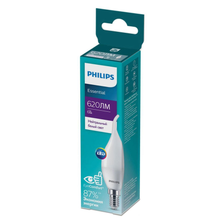 Лампа LED PHILIPS ESS Candle, 6W, 4000K, E14, 220V, 840 BA 35 FR, 929002972307