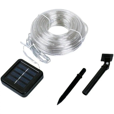 Гирлянда LED Трубка 100LED 10м, на солнечной батарее, Тёплый белый свет