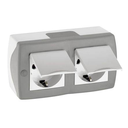 Розетка 2-а із заземленням з кришкою накладна Mono Electric, OCTANS, IP 20, сіра, 104-020001-184 - 1