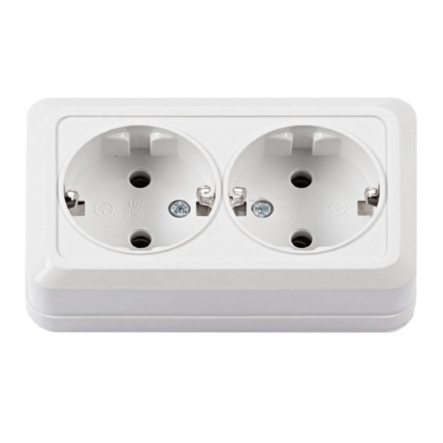 Розетка наружная установка 2-я с/з, белая, IP20, TNSy Leon, TNSy5000063 - 1