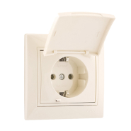 Розетка Lezard MIRA одинарная с заземлением, с крышкой, крем, 701-0303-123B