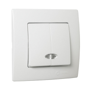 Выключатель двухклавишный с подсветкой, Makel Lillium Natural Kare, белый, 32001023