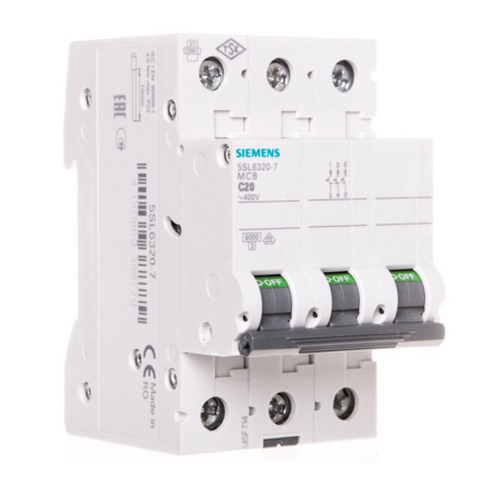 Автоматический выключатель Siemens 5SL6320-7, 3P, C, 20A, 6kA - 1