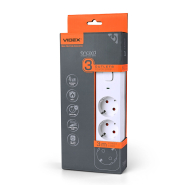 Удлинитель сетевой 3 гнезда 3м (3x1.5мм) с з/з, белый, VIDEX ONCORD, VF-PD33G-W