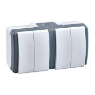 Блок двухклавишных выключателей, 2 шт, накладной, IP54, бело-серый, Mono Electric OCTANS, 154-020001-177