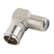 Перехідник гн.ант.TV- гн.ант.F, кутовий, корпус металевий, мідь