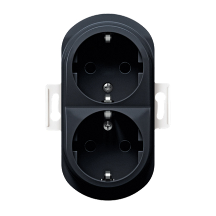 Розетка двухместная с заземлением (механизм), Aling-Conel EON, E604.E, чёрный глянец - 1