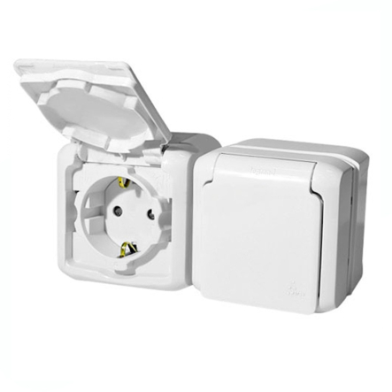 Розетка LEGRAND QUTEO подвійна, 2х2К+З, зі шторками, IP44, біла, 782374 - 1