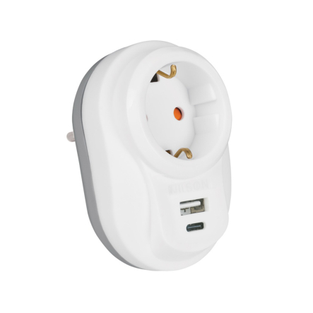 Сетевой фильтр Nilson в розетку 3,5кВт 16А+ быстрый зарядка 5V USB +Type-C, 40130107