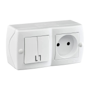 Вимикач 2кл+розетка без заземлення накладний Mono Electric, OCTANS, IP 20, білий, 104-010101-182