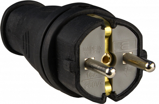 Вилка каучуковая АСКО-УКРЕМ A0250010001, 2Р + PE, 16А, IP44, стандартная