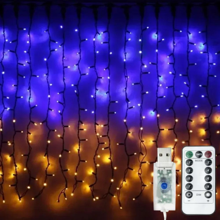 Гирлянда LED Штора от USB (2x2м) + пульт, Флаг Украины - 1