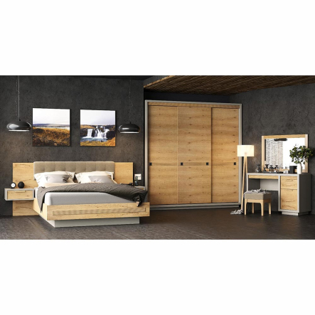 Кровать Мебус Прайм Студио 160 2Ш 2700х2150х1040 мм, дуб, ваниль/пастель, Owens 72