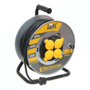 Подовжувач на котушці IEK УК40 Professional, 40 м., 3*1,5 кв.мм., 4 гнізда, 2Р+PE, IP44, кабель КГ, мет. бараб., з термозахистом