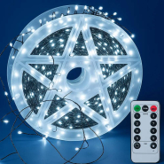 Гирлянда LED Мишура от сети 50м 1500LED 8 режимов + пульт, зелёный шнур, Холодный белый