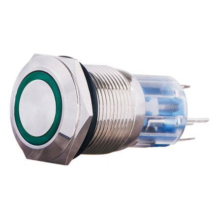 TYJ 19-271 Кнопка металлическая, АСКО-УКРЕМ, A0140010113, плоская с подсветкой 1NO+1NC, зеленая, 220V - 1